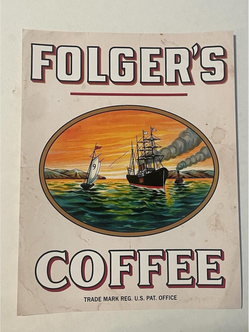Folger’s Coffee Paper REPRINT 8.5x11 Ad Sign Poster Vintage Style Not Porcelain